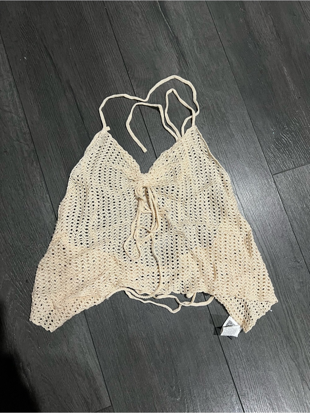 SHEIN Beige Crochet Crop Halter Top
